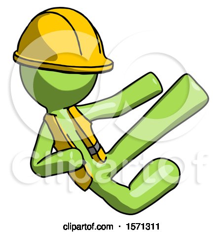 Green Construction Worker Contractor Man Flying Ninja Kick Right by Leo Blanchette
