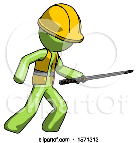 Green Construction Worker Contractor Man Stabbing with Ninja Sword Katana by Leo Blanchette