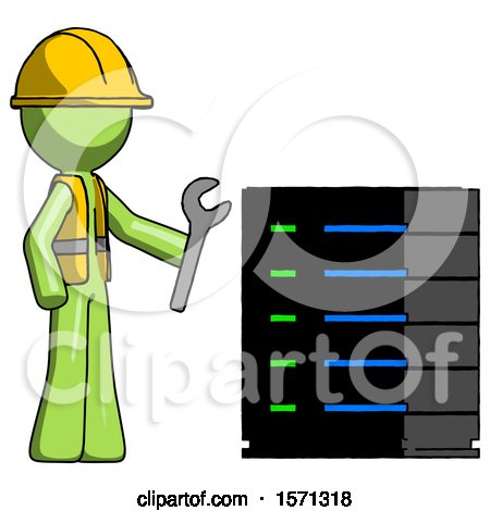 Green Construction Worker Contractor Man Server Administrator Doing Repairs by Leo Blanchette