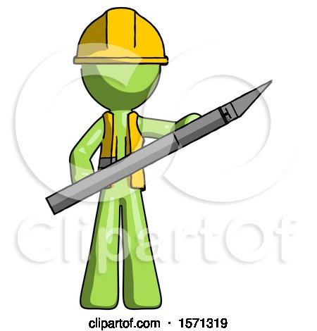 Green Construction Worker Contractor Man Holding Large Scalpel by Leo Blanchette