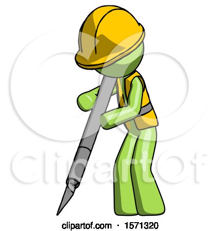Green Construction Worker Contractor Man Cutting with Large Scalpel by Leo Blanchette