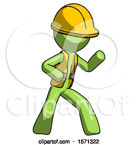 Green Construction Worker Contractor Man Martial Arts Defense Pose Right by Leo Blanchette