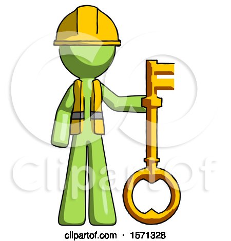 Green Construction Worker Contractor Man Holding Key Made of Gold by Leo Blanchette