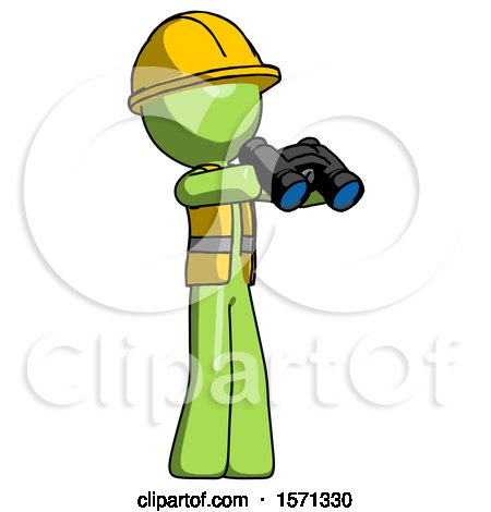 Green Construction Worker Contractor Man Holding Binoculars Ready to Look Right by Leo Blanchette
