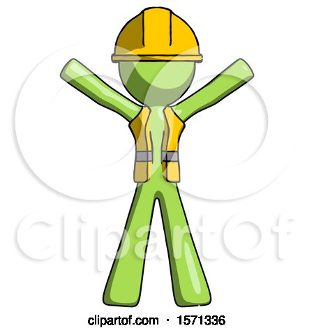 Green Construction Worker Contractor Man Surprise Pose, Arms and Legs out by Leo Blanchette