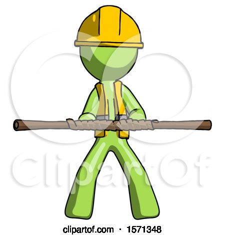 Green Construction Worker Contractor Man Bo Staff Kung Fu Defense Pose by Leo Blanchette