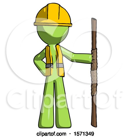 Green Construction Worker Contractor Man Holding Staff or Bo Staff by Leo Blanchette