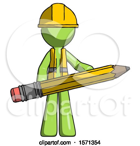 Green Construction Worker Contractor Man Writer or Blogger Holding Large Pencil by Leo Blanchette