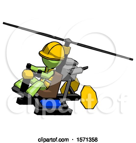 Green Construction Worker Contractor Man Flying in Gyrocopter Front Side Angle Top View by Leo Blanchette