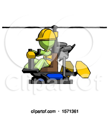 Green Construction Worker Contractor Man Flying in Gyrocopter Front Side Angle View by Leo Blanchette