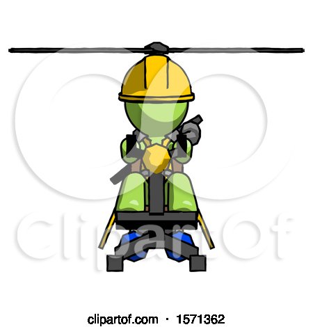 Green Construction Worker Contractor Man Flying in Gyrocopter Front View by Leo Blanchette