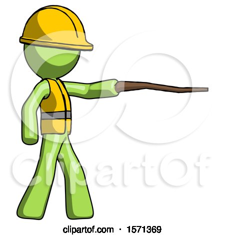 Green Construction Worker Contractor Man Pointing with Hiking Stick by Leo Blanchette