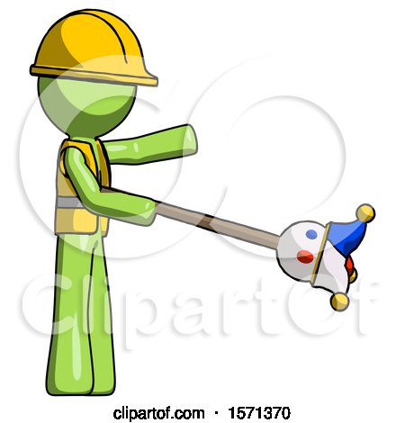 Green Construction Worker Contractor Man Holding Jesterstaff - I Dub Thee Foolish Concept by Leo Blanchette