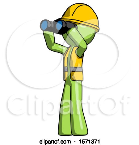 Green Construction Worker Contractor Man Looking Through Binoculars to the Left by Leo Blanchette