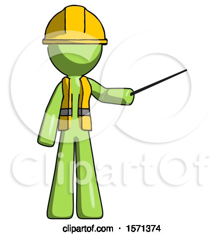 Green Construction Worker Contractor Man Teacher or Conductor with Stick or Baton Directing by Leo Blanchette