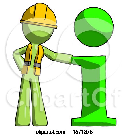 Green Construction Worker Contractor Man with Info Symbol Leaning up Against It by Leo Blanchette