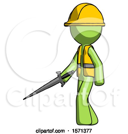 Green Construction Worker Contractor Man with Sword Walking Confidently by Leo Blanchette