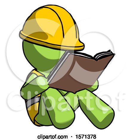 Green Construction Worker Contractor Man Reading Book While Sitting down by Leo Blanchette