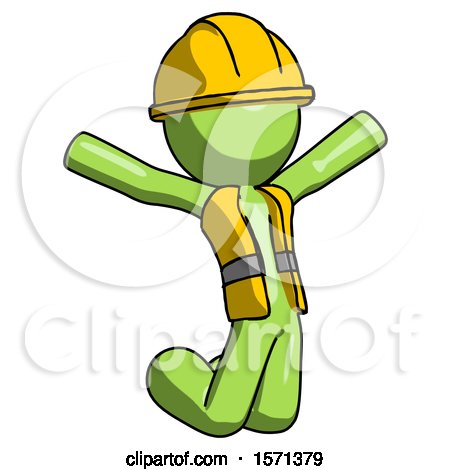 Green Construction Worker Contractor Man Jumping or Kneeling with Gladness by Leo Blanchette