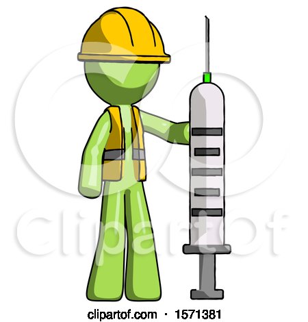 Green Construction Worker Contractor Man Holding Large Syringe by Leo Blanchette