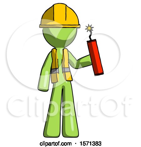 Green Construction Worker Contractor Man Holding Dynamite with Fuse Lit by Leo Blanchette