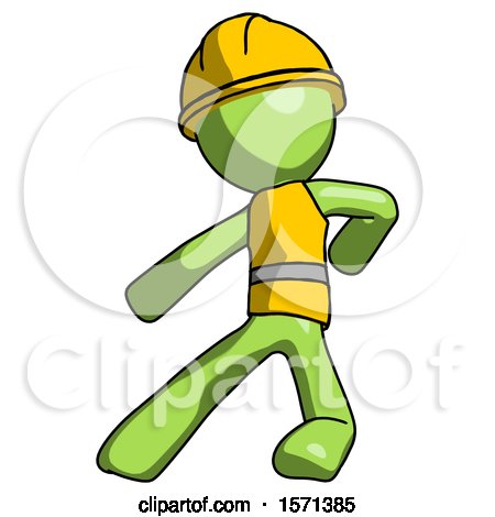 Green Construction Worker Contractor Man Karate Defense Pose Left by Leo Blanchette