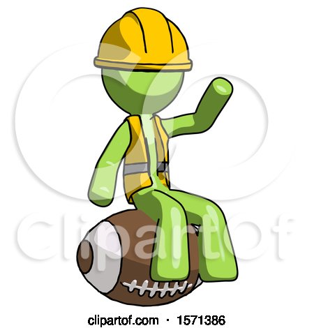 Green Construction Worker Contractor Man Sitting on Giant Football by Leo Blanchette