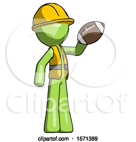 Green Construction Worker Contractor Man Holding Football up by Leo Blanchette