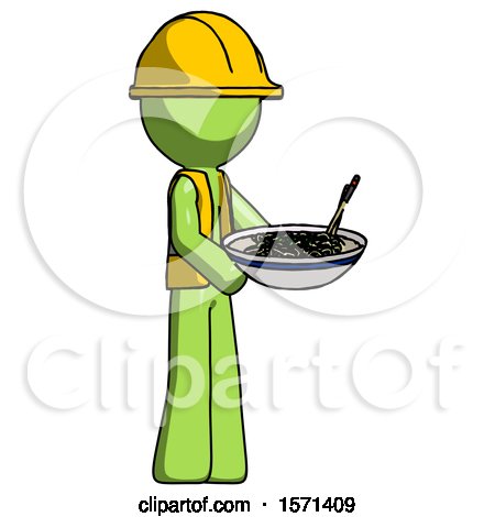 Green Construction Worker Contractor Man Holding Noodles Offering to Viewer by Leo Blanchette