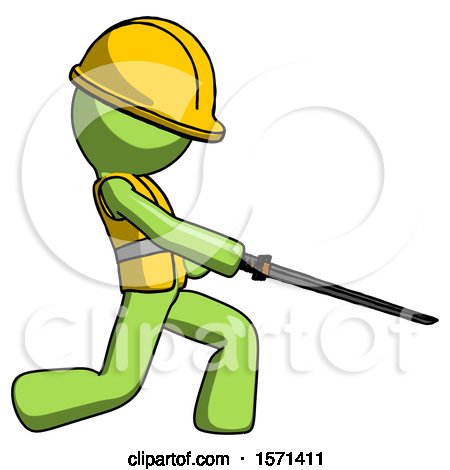 Green Construction Worker Contractor Man with Ninja Sword Katana Slicing or Striking Something by Leo Blanchette