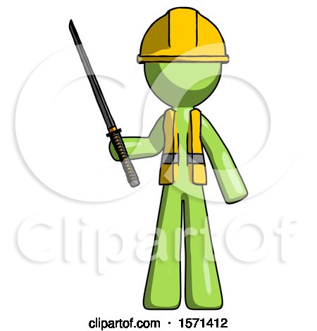 Green Construction Worker Contractor Man Standing up with Ninja Sword Katana by Leo Blanchette