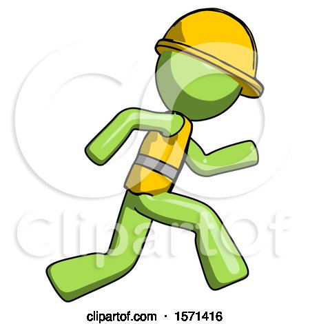 Green Construction Worker Contractor Man Running Fast Right by Leo Blanchette