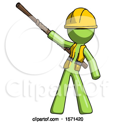 Green Construction Worker Contractor Man Bo Staff Pointing up Pose by Leo Blanchette