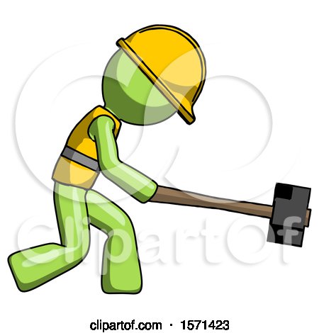 Green Construction Worker Contractor Man Hitting with Sledgehammer, or Smashing Something by Leo Blanchette