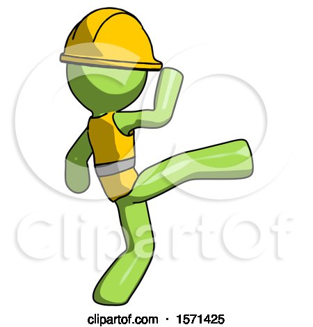 Green Construction Worker Contractor Man Kick Pose by Leo Blanchette