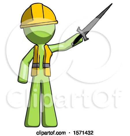 Green Construction Worker Contractor Man Holding Sword in the Air Victoriously by Leo Blanchette
