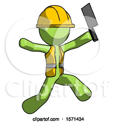 Green Construction Worker Contractor Man Psycho Running with Meat Cleaver by Leo Blanchette