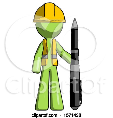 Green Construction Worker Contractor Man Holding Large Pen by Leo Blanchette