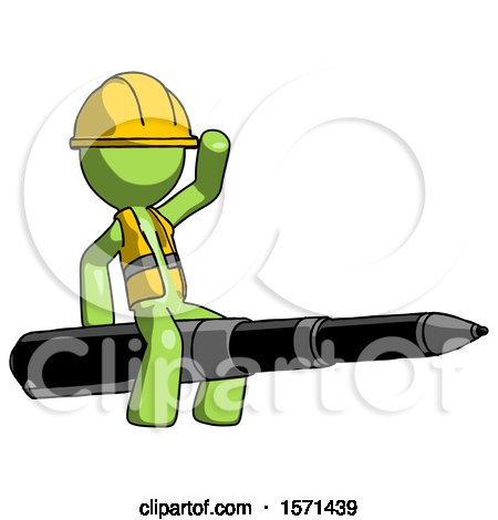 Green Construction Worker Contractor Man Riding a Pen like a Giant Rocket by Leo Blanchette
