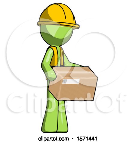 Green Construction Worker Contractor Man Holding Package to Send or Recieve in Mail by Leo Blanchette