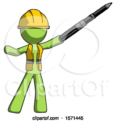 Green Construction Worker Contractor Man Demonstrating That Indeed the Pen Is Mightier by Leo Blanchette