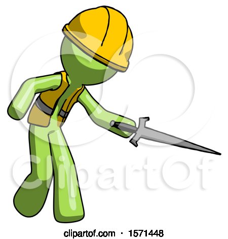 Green Construction Worker Contractor Man Sword Pose Stabbing or Jabbing by Leo Blanchette