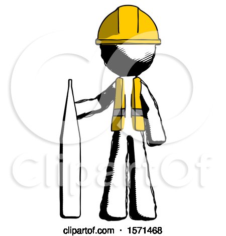 Ink Construction Worker Contractor Man Standing with Large Thermometer by Leo Blanchette