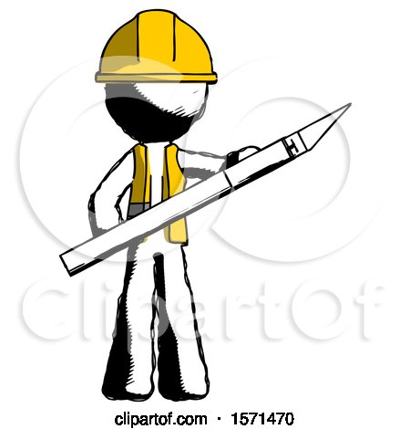 Ink Construction Worker Contractor Man Holding Large Scalpel by Leo Blanchette