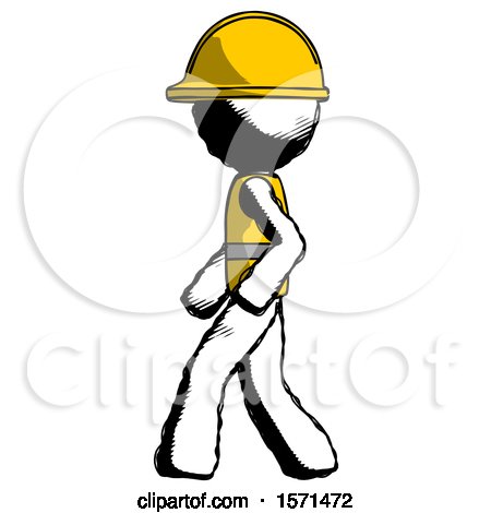 Ink Construction Worker Contractor Man Walking Left Side View by Leo Blanchette