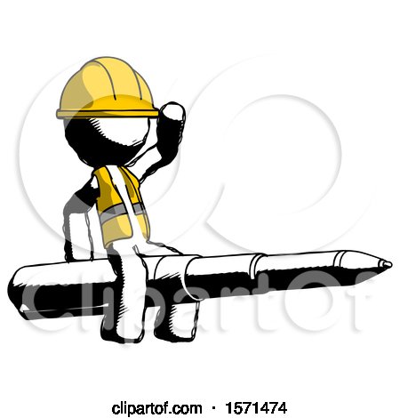 Ink Construction Worker Contractor Man Riding a Pen like a Giant Rocket by Leo Blanchette