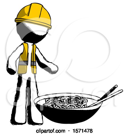 Ink Construction Worker Contractor Man and Noodle Bowl, Giant Soup Restaraunt Concept by Leo Blanchette