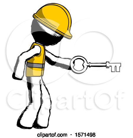 Ink Construction Worker Contractor Man with Big Key of Gold Opening Something by Leo Blanchette