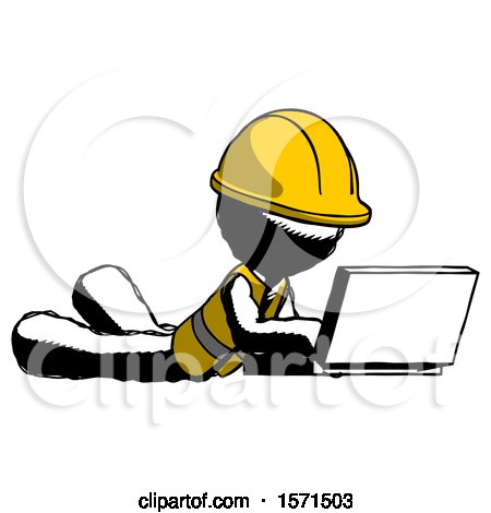 Ink Construction Worker Contractor Man Using Laptop Computer While Lying on Floor Side Angled View by Leo Blanchette