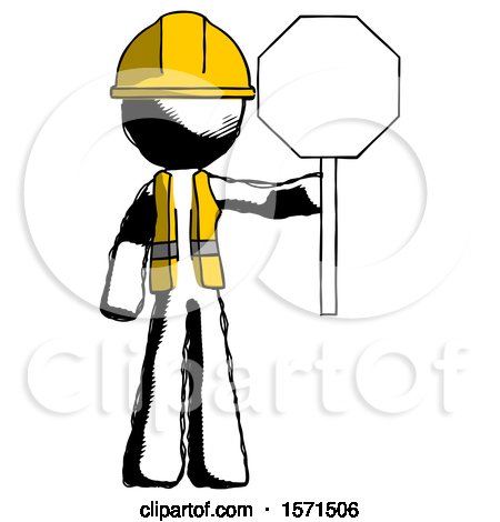 Ink Construction Worker Contractor Man Holding Stop Sign by Leo Blanchette